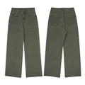 Retro washed greyish green loose straight leg high waist denim jeans for both men and women - 3XL / Army Green