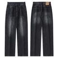 Vintage-gewaschene dunkelgraue Jeans mit geradem Bein und High-Street-Used-Look für Herren - EU 38 / Schwarz und Grau