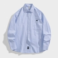Camicia casual ampia da uomo a maniche lunghe con righe bianche e azzurre e taschino - 3XL / Blu