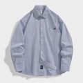 Camicia da uomo a maniche lunghe a righe bianche e blu con taschino sul petto - 3XL / Grigio