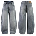 Herren-Denim-Jeans mit weitem Bein in gewaschenem Hellblau und lockerem High-Street-Schnitt - M / Hellblau