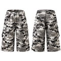 Unisex Cargo-Shorts in Grau-Camouflage mit elastischem Bund und Seitentaschen - L / Helle Tarnung