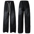Schwarze Jeans mit weitem Bein, elastischem Kordelzugbund und Vintage-Waschung im Set - 3XL / Waschgrau