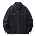 Classic loose fit vintage black washed denim jacket for men with metal button detail - 3XL / Black