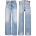 Jeans dritti vintage da uomo azzurri con effetto lavato cat-whisker e salpa in cuoio - S / Blu Soda