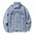 Men's loose fit light blue washed denim jacket with retro vintage finish and chest pockets - 3XL / Light Blue