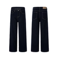 Dunkelblaue High-Waist-Jeans mit weitem Bein, Kontrastnähten und klassischem 5-Pocket-Design - S / Blau