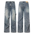 Pantalon cargo en jean bleu clair délavé pour homme avec coupe large et plis latéraux - S / Bleu Nostalgie