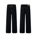 Dunkelblaue Heavy-Denim-Jeans mit hoher Taille und geradem Bein im Five-Pocket-Design - S / Schwarz