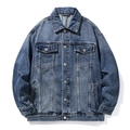 Classic dark blue washed denim jacket with metal buttons and chest pockets for men - 3XL / Nostalgia Blue