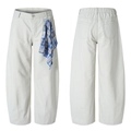 American high street curve pants in off-white with detachable plaid decorative panel - S / Paris Grey