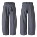 Dunkelgraue weite Hose mit geschwungener Naht und Ansicht von vorne und hinten - S / Grau