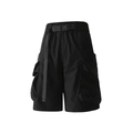 Pantaloncini cargo neri stile techwear da uomo con cintura e ampie tasche laterali - 3XL / Nero