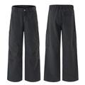 Men's retro high-street cargo pants in black with multi-pockets and a straight fit - S / Gray