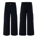 Men's retro black multi-pocket cargo pants with loose fit and elastic high waist - S / Black
