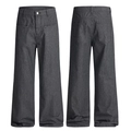 Pantalón gris oscuro de raya diplomática con talle alto y pernera ancha, frente y espalda - XS / Gris Oscuro a Rayas