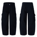 Straight leg black cargo pants with faded washed texture and multiple utility pockets - S / Black