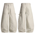 Vista frontal y trasera de pantalones cargo vintage americanos anchos en sarga caqui - XS / Gris claro