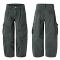 Men's washed dark grey cargo pants with vintage faded effect and multi-pocket design - S / Army Green