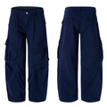 Navy blue vintage cargo pants with wide leg straight cut and utility pockets - S / Royal Blue
