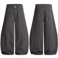 Mens oversized loose wide leg balloon jeans in washed grey with front and back view - XS / Bottoms / Dark Gray