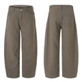 Taupe wide-leg curved denim trousers in heavy twill cotton with front and back views - 3XL / Brown