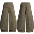 Vintage olive green oversized cargo pants with tactical stitching and wide-leg silhouette - XS / Army Green