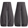 Front and back view of charcoal grey baggy cargo trousers with a vintage wide-leg silhouette - XS / Dark Gray