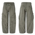 Army green vintage wash cargo pants with side pockets and structured pleats - Bean Green