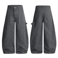 Pantaloni da carpentiere grigio scuro a gamba larga con toppe sulle ginocchia e passanti - Grigio scuro