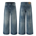 Dunkelblaue Schlagjeans mit Vintage-Waschung, Retro-Schnurrbart-Effekt und Kontrastnähten - 3XL / Vintage-Blau