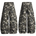 Jeans cargo larghi verde militare con stampa a stelle e tasche laterali capienti - XS / Camouflage