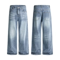 Jeans vintage azzurro a vita alta e gamba larga con effetto lavaggio baffato - S / Blu Vintage