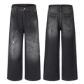 Vaqueros anchos gris oscuro lavados con manchas de pintura rosa y detalles desgastados - S / Negro y Gris