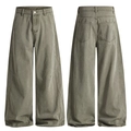 Pantaloni uomo in denim decostruito verde militare con cuciture a pannello e gamba larga - XS / Verde Grigastro