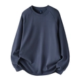 Donkerblauwe crewneck sweatshirt met raglanmouwen en geribde boorden, plat neergelegd - 3XL / Grijsblauw