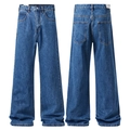Loose Fit Baggy Jeans in Mittelblau im Cityboy-Stil mit klassischen Kontrastnähten und Knopf - EU 26 / Dunkelblau