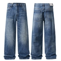 Jeans dritti e larghi da uomo in denim blu vintage con gamba ampia e lavaggio retrò - Blu Lavato / EU 28