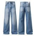 Vue avant et arrière du jean large bleu clair avec détails délavés de style vintage - EU 28 / Bleu clair
