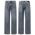 Vaqueros anchos para hombre en gris humo lavado con bigotes retro y parche de cuero - S / Azul negro