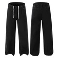 Men's black oversize cotton wide leg pants with elastic waist and white drawstrings - 3XL / Black