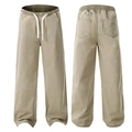 Men's oversized khaki cotton straight-leg leisure pants with elastic waist and drawstring - 3XL / Khaki