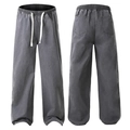 Men's dark gray oversized cotton trousers with elastic drawstring waist and straight leg cut - 3XL / Washed Grey