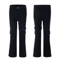 Black Vibe aesthetic flared cargo jeans with eyelet strap details and utility pockets - S / Black