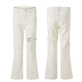 Creamy beige cargo pants with strap details and side pockets in a slim fit style - S / Off White
