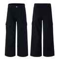 Pantaloni cargo neri unisex lavati con grandi tasche laterali e gamba dritta comoda - S / Nero