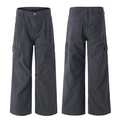 Pantaloni cargo unisex grigio scuro lavato a gamba larga con grandi tasche e taglio dritto - S / Grigio