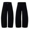 Pantalones cargo negros de pierna ancha con costuras curvas y bolsillos, vista frontal y trasera - S / Negro