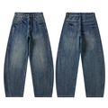 Vintage blauwe herenjeans met wijde pijpen, losse barrel-fit en dubbel aanzicht - EU 38 / Nostalgie Blauw