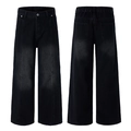 Retro zwarte jeans met hoge taille en wijde pijpen met distressed finish en achterzakken - S / Zwart